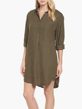 Caslon 100% Linen Shirt Dress Brown medium w/pockets
